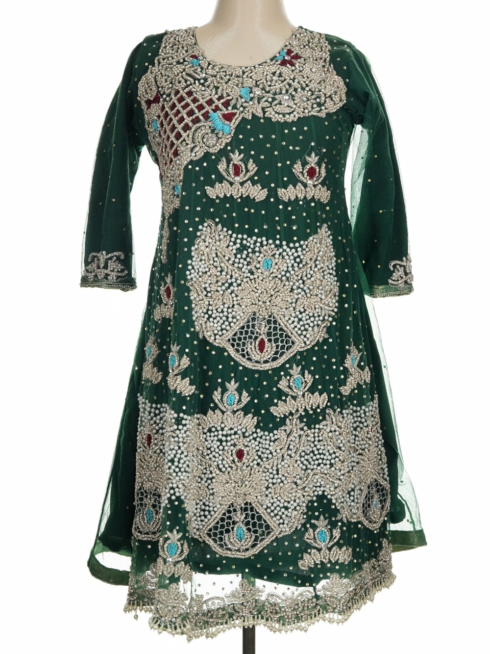 Waduha Collection Green Embellished Beaded Indian Dress Kurta fancy jewel accent